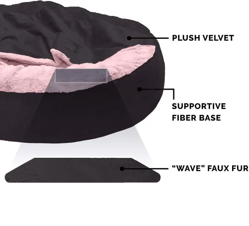 Round Snuggery Hooded Fabric Dog Bed with Attached Blanket - Image 2
